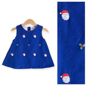 Anavini Royal Blue Santa Embroidered Christmas Dress 18m